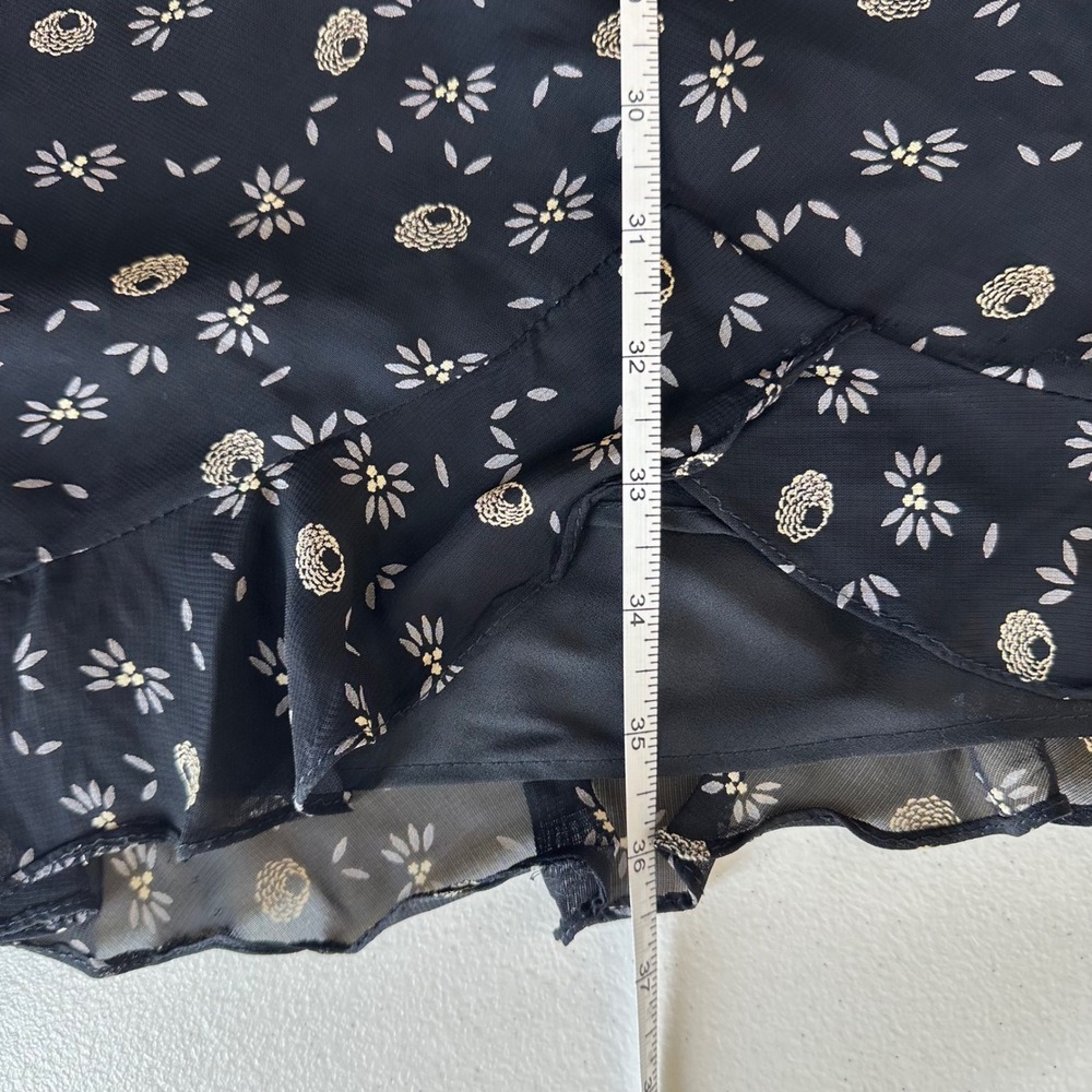 Donna Ricco Petite Size 12P Navy Floral Midi Dress Sleeveless Ruffle Hem - Picture 15 of 15